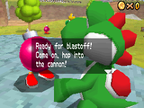 A Bob-omb Buddy activates the cannon for Yoshi.