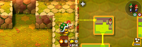 Sixth block in Bumpsy Plains of Mario & Luigi: Bowser's Inside Story + Bowser Jr.'s Journey.