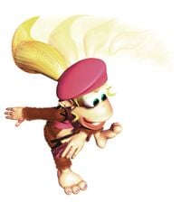 Artwork of Dixie Kong performing her Helicopter Spin