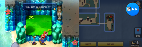 Mario picking up Spangle in Gwarhar Lagoon of Mario & Luigi: Superstar Saga + Bowser's Minions.
