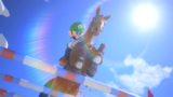 Luigi jumping over a fence in Equestrian.