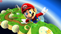 Mario blasts off from "HomePlanet" in Super Mario Galaxy.