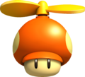 A Propeller Mushroom gives you a jumpsuit and a helmet of your main color with a propeller on the helmet. You are given the power to fly up in the sky and glide down. It costs 40 coins.