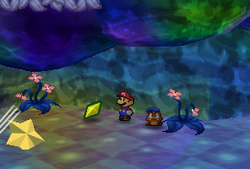 Mario finding a Star Piece at the back side of Shooting Star Summit in Paper Mario