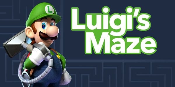 Presentation banner for a printable Luigi's Mansion: Dark Moon maze activity