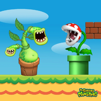 A social media post from My Singing Monsters showing the resemblance between their game's Potbelly and the Super Mario franchise's Piranha Plant