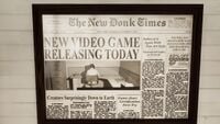 A newspaper which reads The New Donk Times in the Nintendo Switch port of The Stanley Parable: Ultra Deluxe, replacing the text which reads The New York Times in other releases