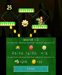 Smiley Flower 5: In the same area, surrounded by moving lifts. Yoshi should avoid Pokeys shot by Blow Hards while collecting it.