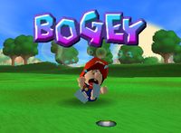 Baby Mario receiving a Bogey in Mario Golf