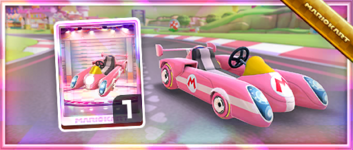 The Pink Speeder from the Spotlight Shop in the November–December 2022 Peach vs. Bowser Tour in Mario Kart Tour