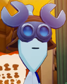 A thin blue adult-like member of this species with wrench-themed goggles[12]