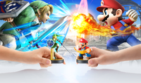 promotional Mario & Link amiibo poster for Super Smash Bros. for Nintendo 3DS / Wii U