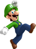Artwork of Luigi jumping from New Super Mario Bros. Wii