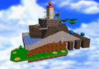 Screenshot of Whomp's Fortress from Super Mario 64.