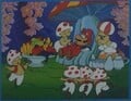 Mario surrounded by Mushroom People