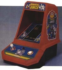 Ad for a Coleco VFD tabletop version of Donkey Kong Junior. It was canceled in favor of distributing the Game & Watch version.