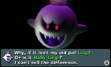 King Boo saying "Why, if it isn't my old pal Luigi! Or is it Baby Luigi? I can't tell the difference."