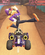 Waluigi performing a trick.