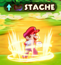 Mario receiving the STACHE-Up status effect in Mario & Luigi: Brothership.