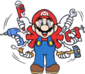 Artwork of Mario with plumbing tools featured in Nintendo's collaboration with Moschino