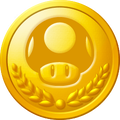 A gold 1-Up Rally medal in New Super Mario Bros. U Deluxe
