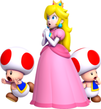 Artwork of Princess Peach and two Toads in New Super Mario Bros. U