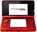 A red Nintendo 3DS.