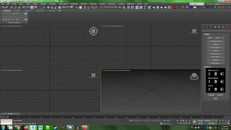 An empty screen for 3DS Max 2019, student version