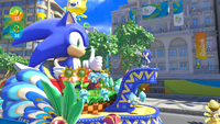 Sonic the Hedgehog's float at the Rio Carnival in the Wii U version of Mario & Sonic at the Rio 2016 Olympic Games.
