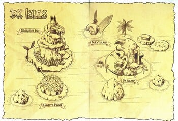 The poster of DK Isles (including Crocodile Isle and Banana Fairy Island) from the Nintendo Power guide for Donkey Kong 64.