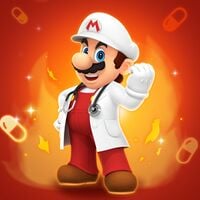 Artwork of Dr. Fire Mario from Dr. Mario World