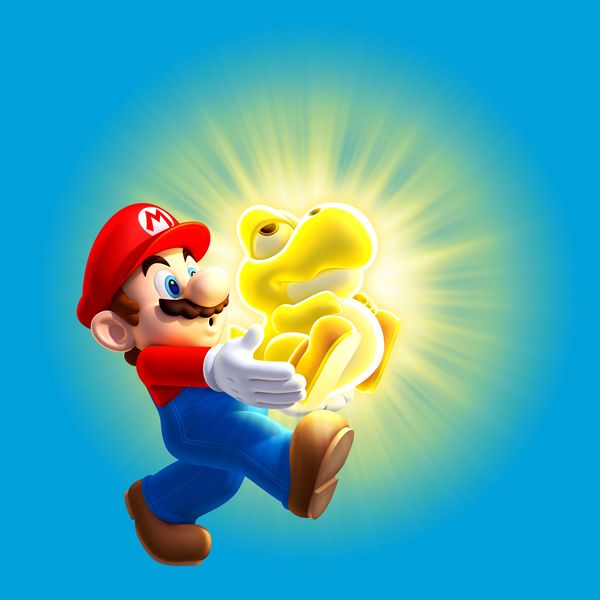 File:NSMBU Mario and Glowing Baby Yoshi Alternate Artwork.jpg