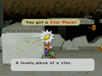 Mario getting the Star Piece in the west entrance of Rogueport Sewers in Paper Mario: The Thousand-Year Door.