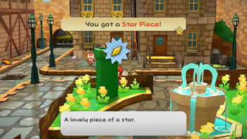 Mario getting the Star Piece behind the tall pipe in west Rogueport in the remake of the Paper Mario: The Thousand-Year Door for the Nintendo Switch.