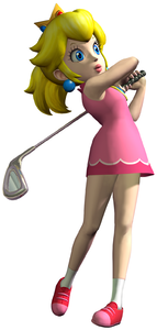 Artwork of Princess Peach in Mario Golf: Toadstool Tour.