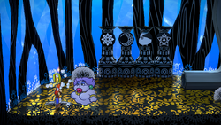Mario getting a Coin from a bush in The Great Tree of Paper Mario: The Thousand-Year Door for Nintendo Switch.
