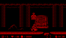 Screenshot of Wario in the first encounter of the guard, from Virtual Boy Wario Land.