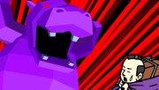 A brainwashed hippo scaring a traveler