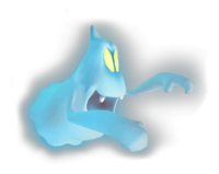 A Blue Twirler ghost enemy in Luigi's Mansion. This iteration lacks the black background.