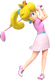 Artwork of Princess Peach swinging a golf club from Mario Golf: Super Rush