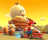 Thumbnail of the Shy Guy Cup challenge from the Cooking Tour; a Vs. Mega King Boo challenge set on SNES Choco Island 1 (reused as the Toad Cup's bonus challenge in the 2021 Halloween Tour)