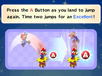Screenshot of the instructions of jumping in battle from Mario & Luigi: Dream Team