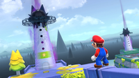 Mario looking at a corrupted lighthouse in Super Mario 3D World + Bowser's Fury