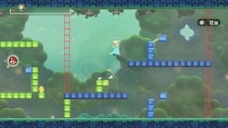 A section of the Dizzy Dash Sprint with Aka-Ao Blocks and ON/OFF Switches from the attraction Mysterious! Maze Race from the game Super Mario Bros. Wonder – Nintendo Switch 2 Edition + Meetup in Bellabel Park