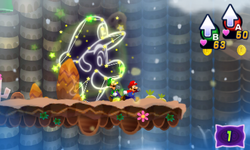 Screenshot of a dream in Mount Pajamaja, from Mario & Luigi: Dream Team