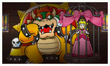 Bowser holding Peach in his castle.