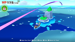 Location of where to dive for the Heavy Bag in The Great Sea of The Origami King.