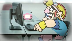 Wario recklessly typing in WarioWare: Get It Together!