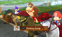 Donkey Kong riding on a horse in Pro difficulty from Mario Sports Superstars