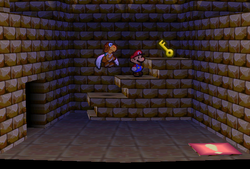 Mario finding the last Ruins Key in Dry Dry Ruins of Paper Mario.